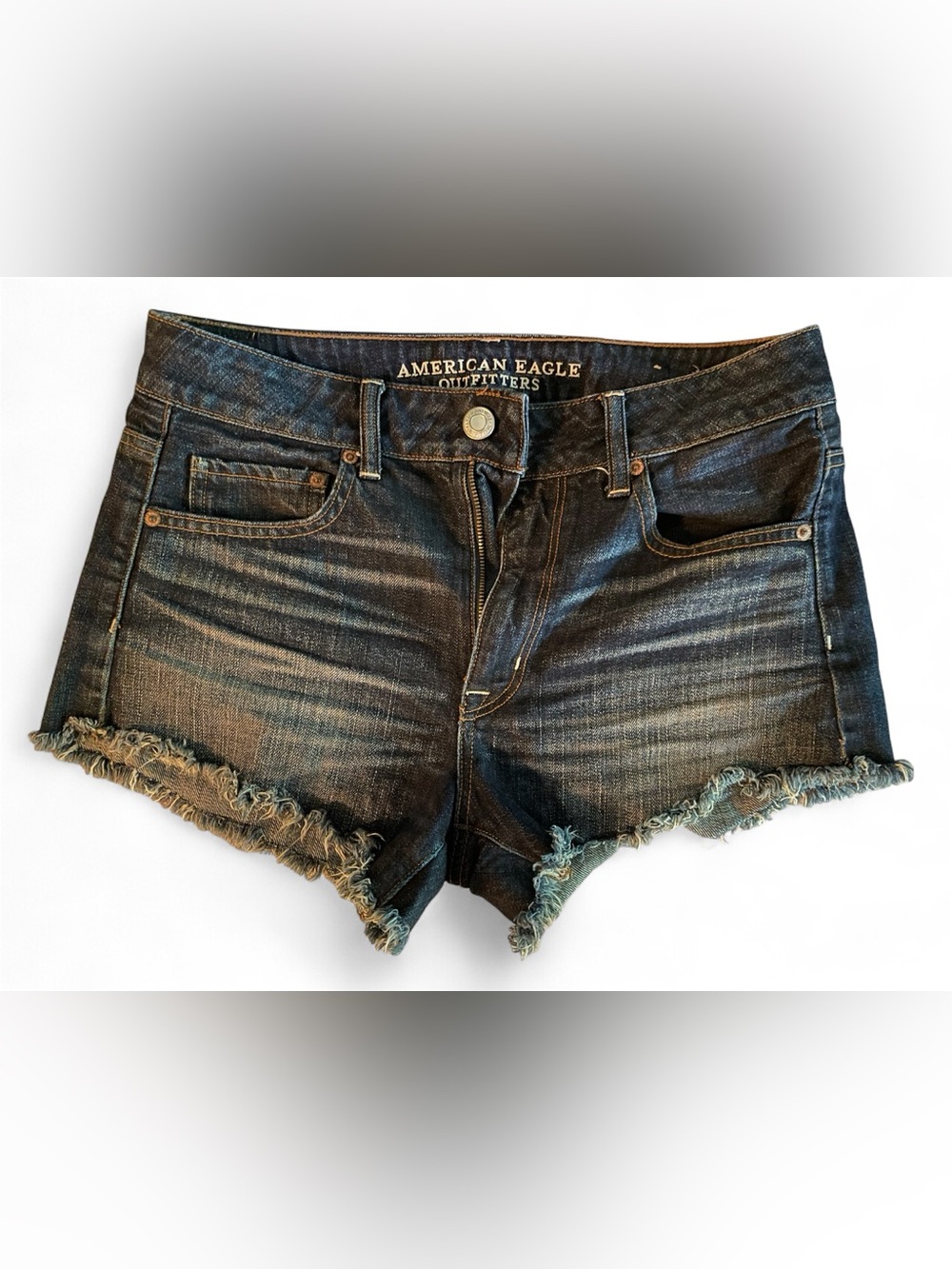 American Eagle Outfitters Hi-Rise Dark Blue Distressed Denim Cutoff Shorts